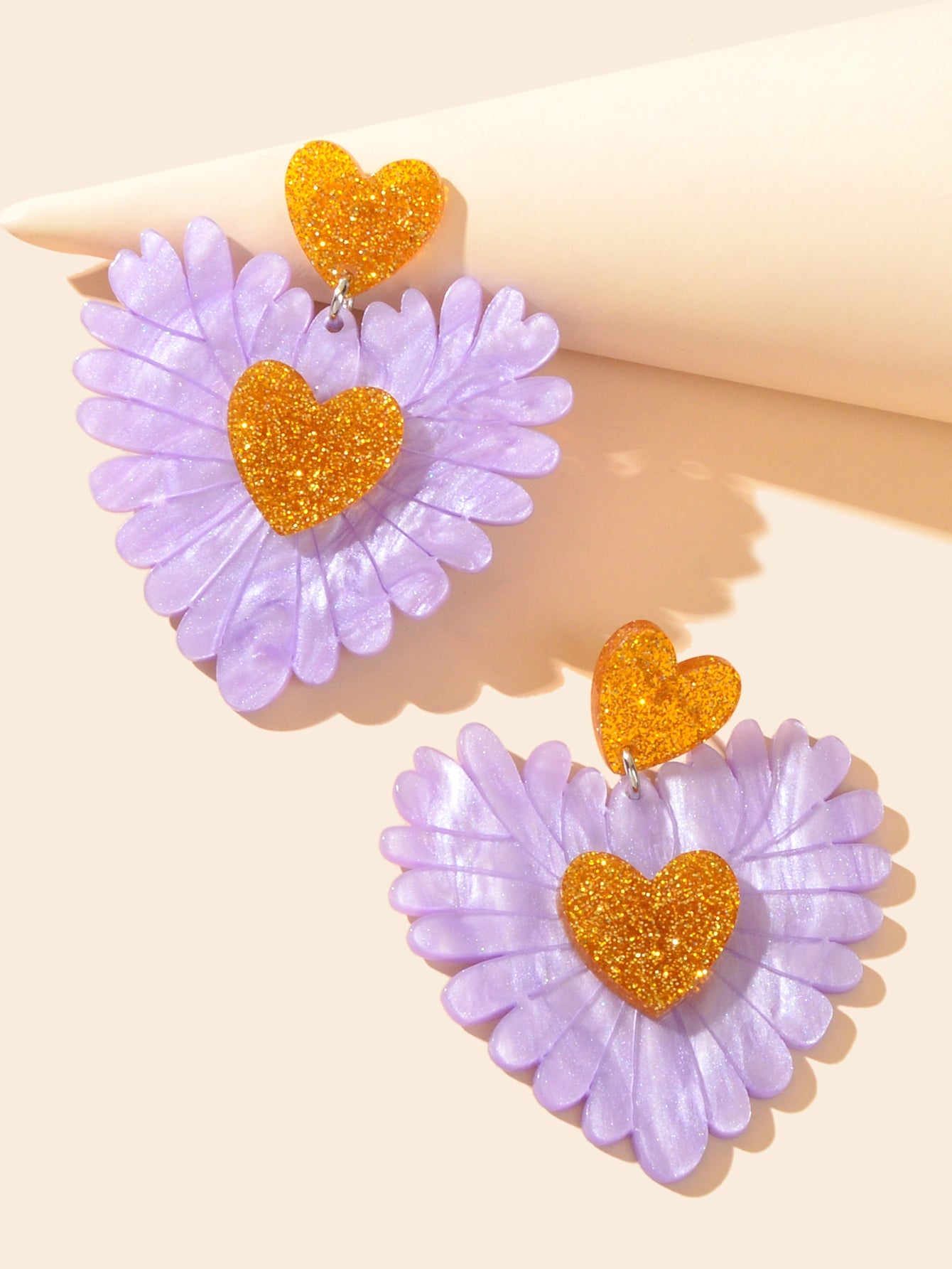 Sweet Holiday Acrylic Purple Flower Heart Earrings Valentine's Day Gift Jewelry-1