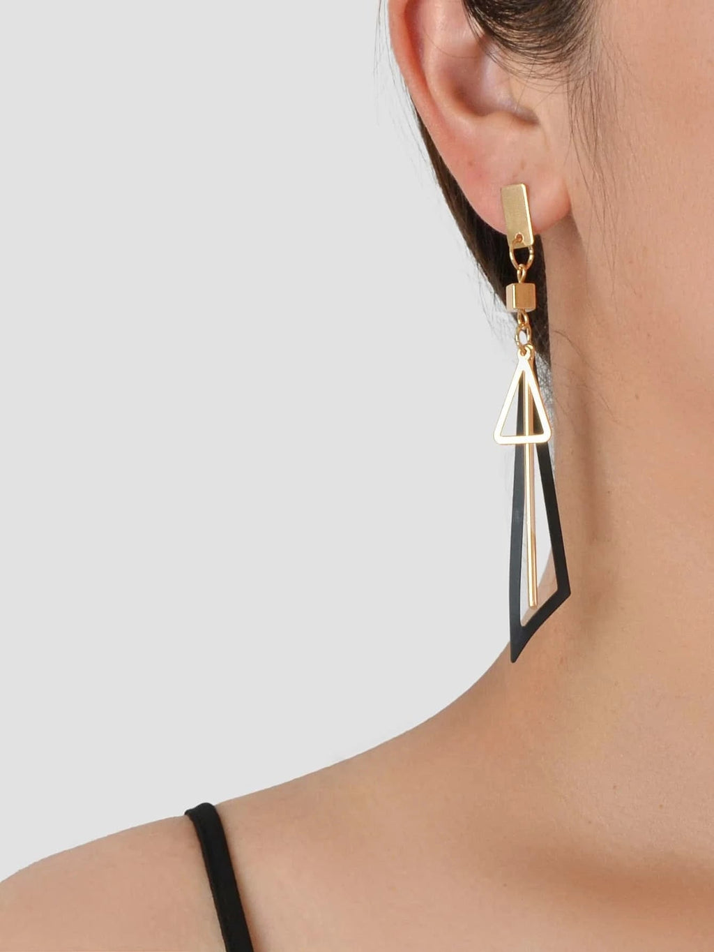 Gold Metal Geometric Triangle Dangle Stud Earring Women Textured Accessories