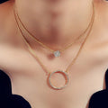 2 pcs Gold Silver Chain Rhinestone Round Circle Pendant Necklace Jewellery Gift