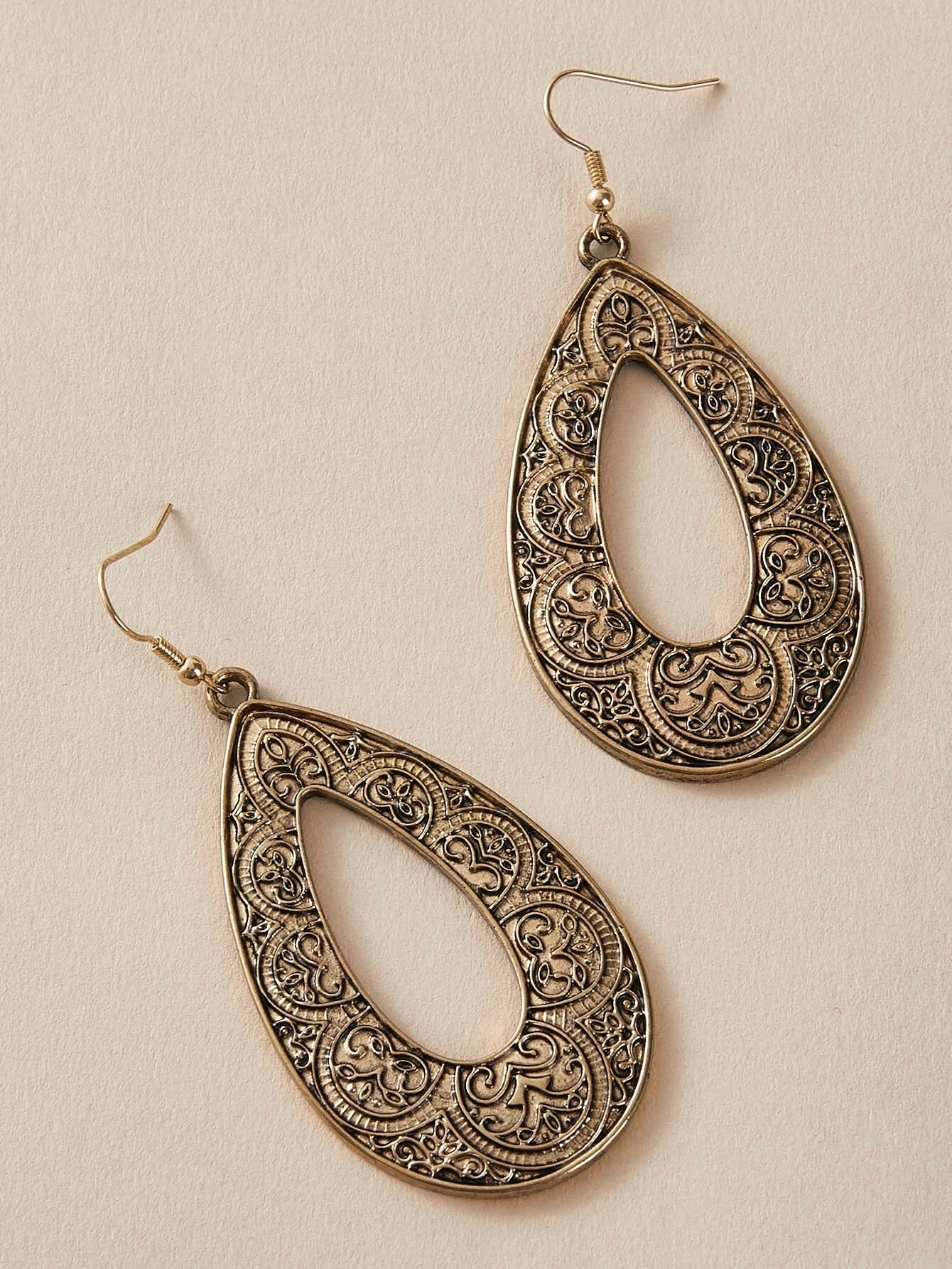 Tribal Ethnic Antique Gold Silver Carved Water Drop Big Earrings Boho Jewellery-1