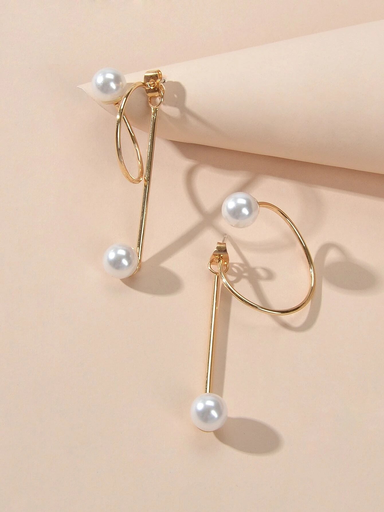 Fashion Jewellery Pearl Gold Circle Stud Curve Stud Earrings Ear Party Teen Gift-1