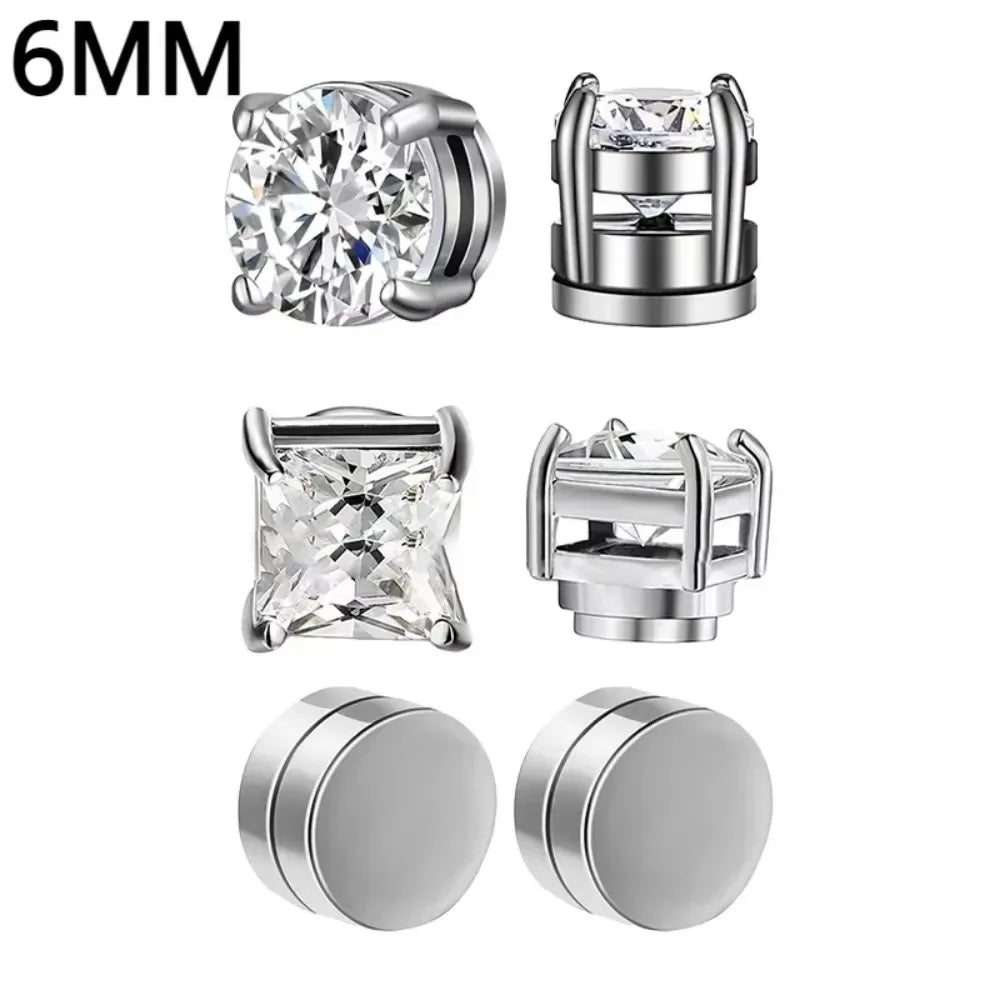 1 Pairs Crystal Strong Magnetic Ear Stud Clip Earrings for Men Women Punk Round Zircon Magnet Earrings Non Piercing Jewelry
