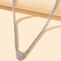 Textured Jewellery Silver Chain Full Rhinestone Heart Pendant Necklace Jewellery