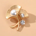 Delicate Pearl Rhinestone Decoration Ginkgo Biloba Leaf Brooch Dress Accessories