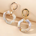 Retro Gold Lock Mottled Acrylic Marble Dangle Geometric Pierced Party Earrings