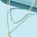 2 Layers Women Gold Pearl Charm Pendant Necklace Boho Statement Beautiful Choker
