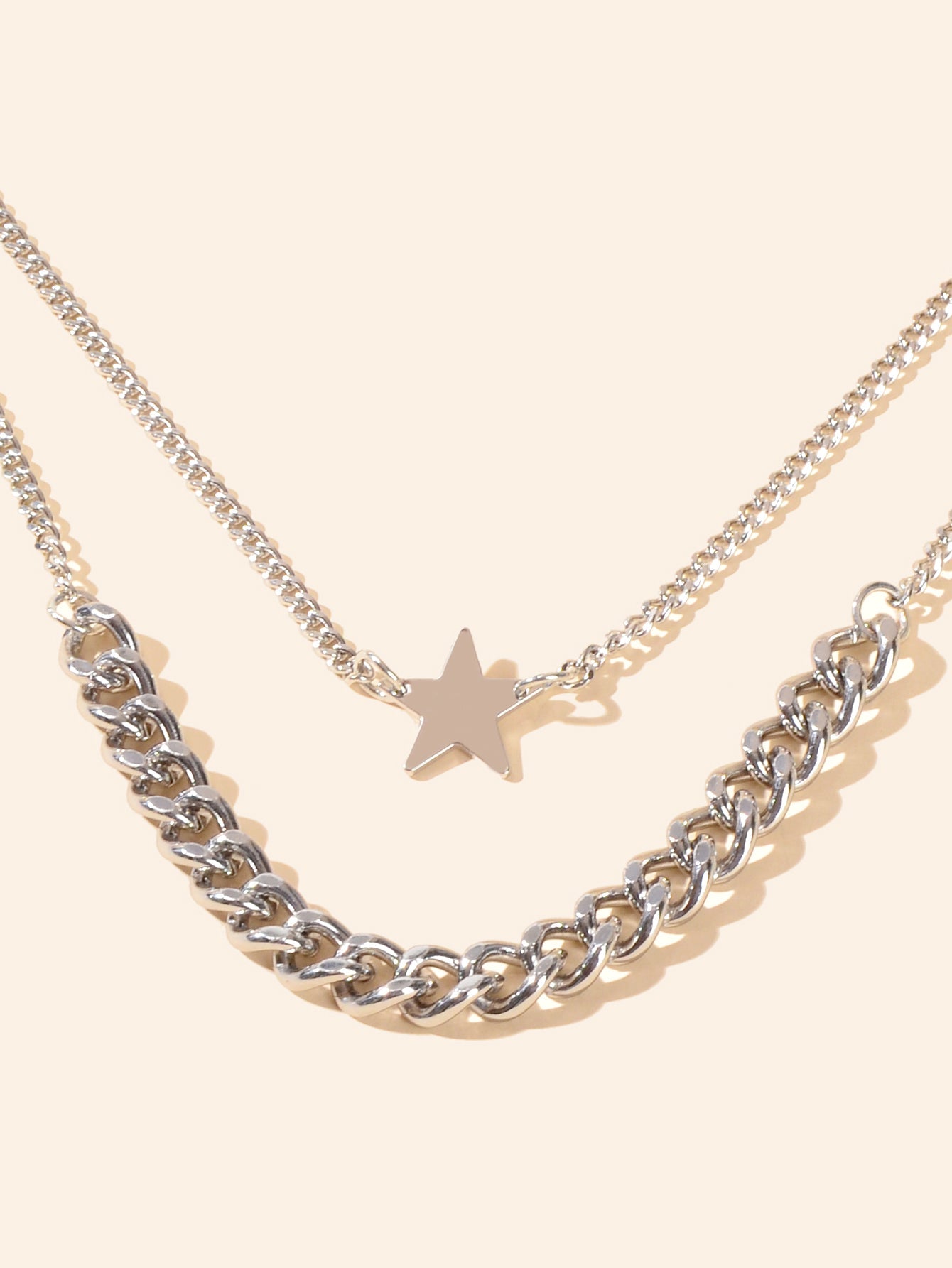 Punk Rock Double layer Silver Chain Star Charm Necklace Women Party Jewellery-2