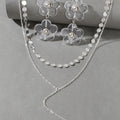 Multi-Layer Tassel Necklace Large Transparent Flower Stud Earrings Jewellery Set