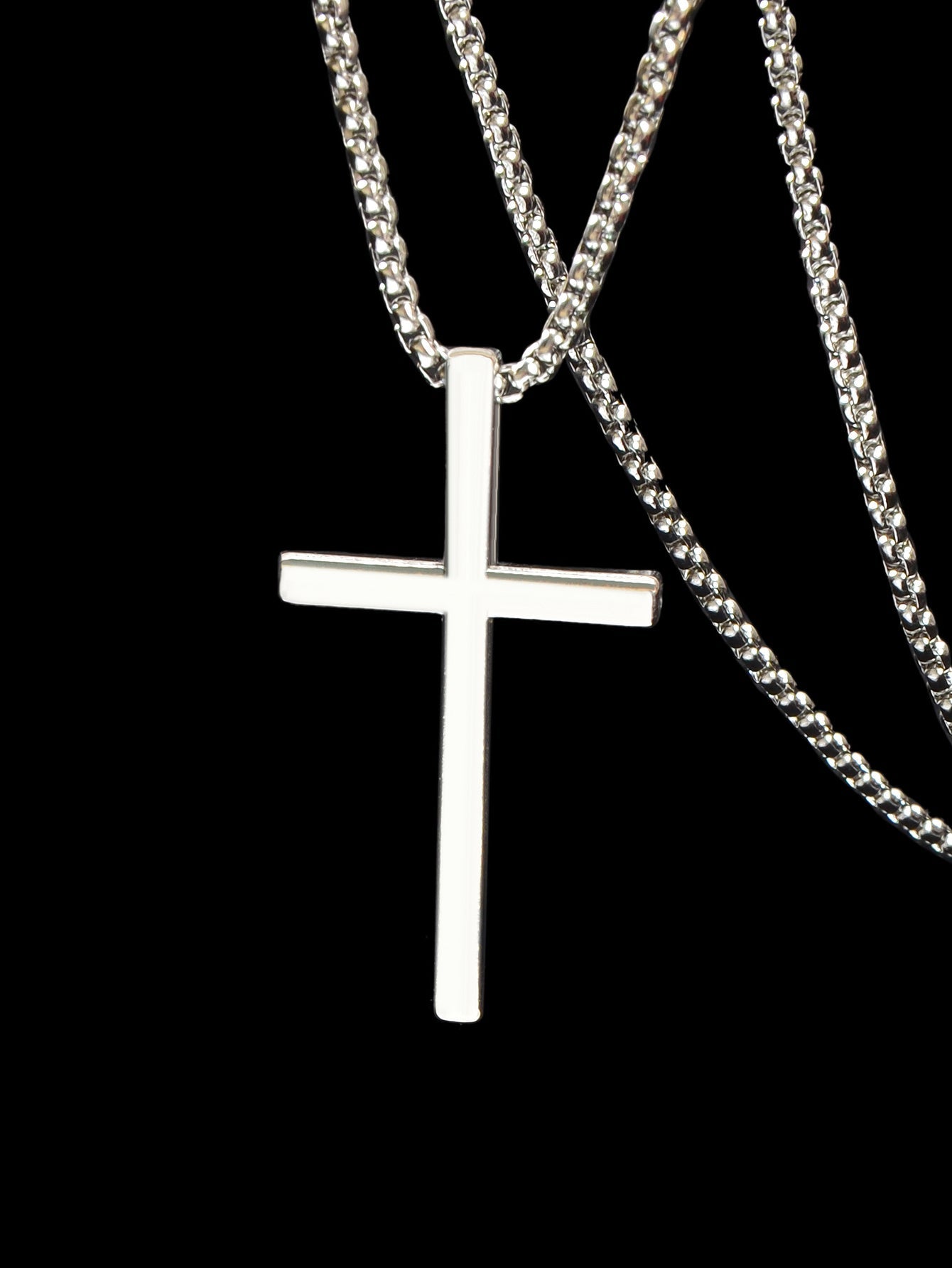 Punk Rock Titanium Steel Silver Long Chain Cross Pendant Necklace for Men Party