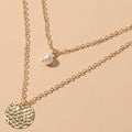Gold Double Layered Chain Necklace Set with Face Profile Pendant Earrings Gift