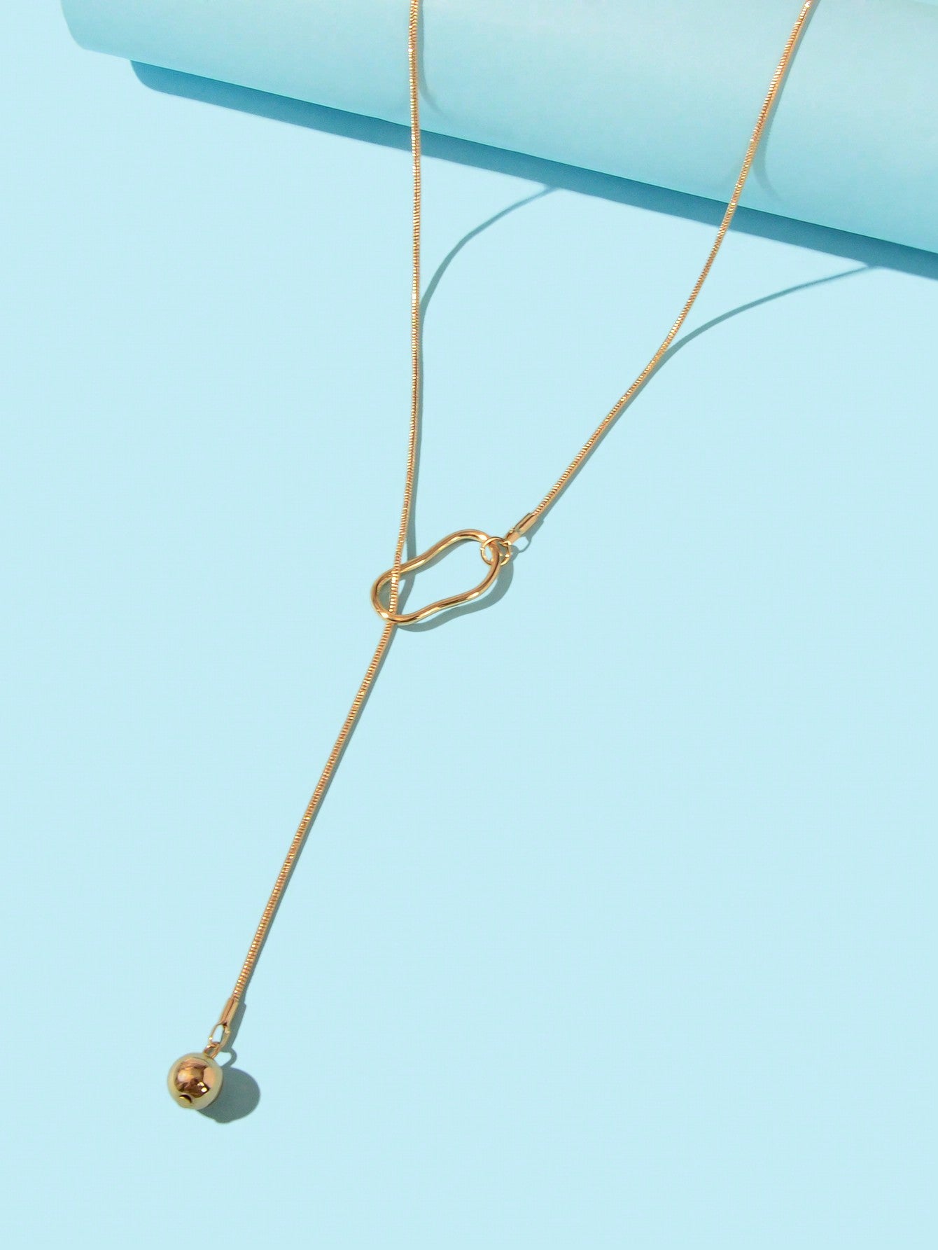 Gold Colour Geometric Y shape Pendant Necklace Women Party Minimalist Jewellery-3