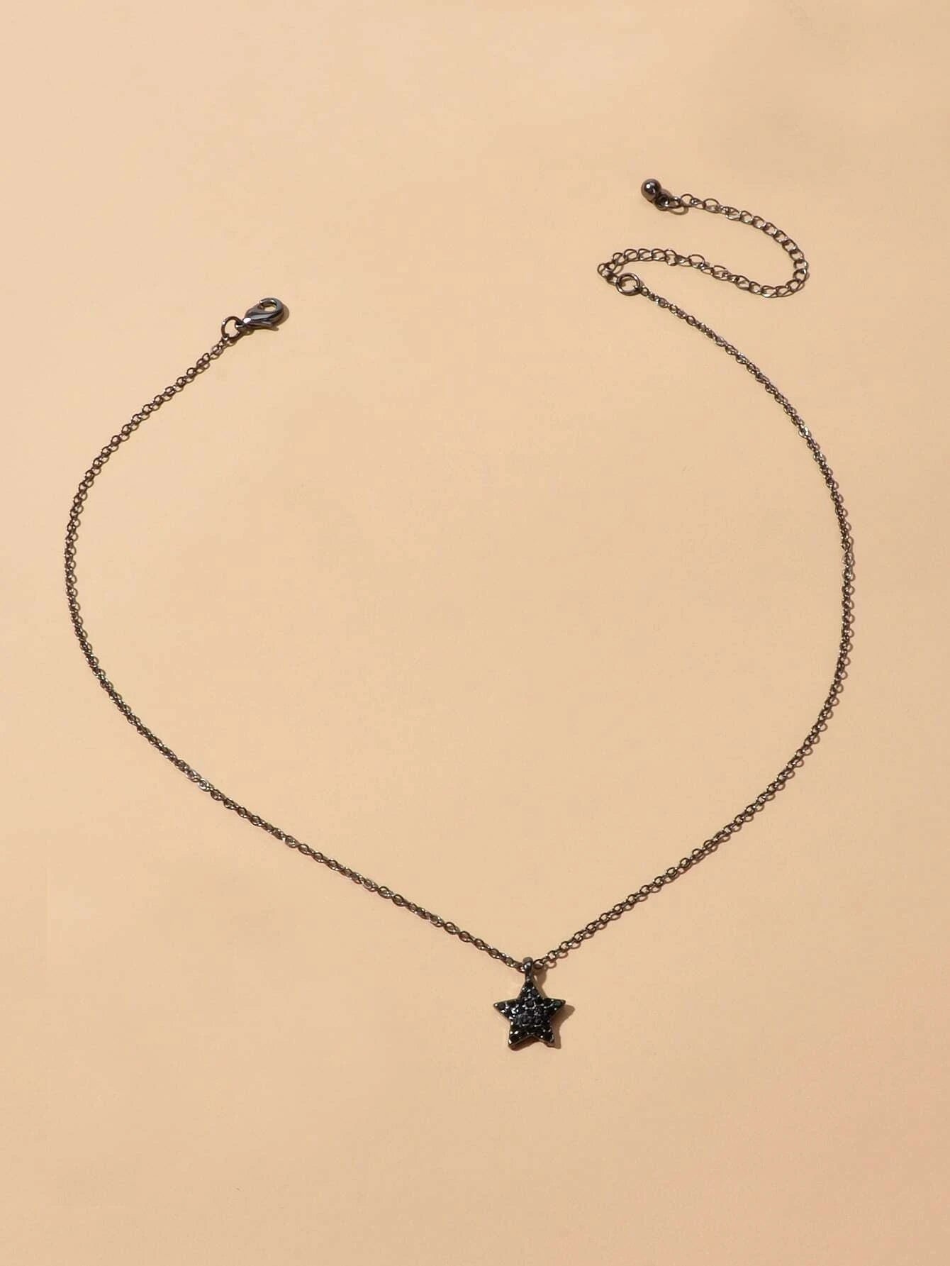 Fashion Rhinestone Jewellery Black Star Pendant Necklace Beautiful Choker Collar