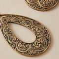 Tribal Ethnic Antique Gold Silver Carved Water Drop Big Earrings Boho Jewellery
