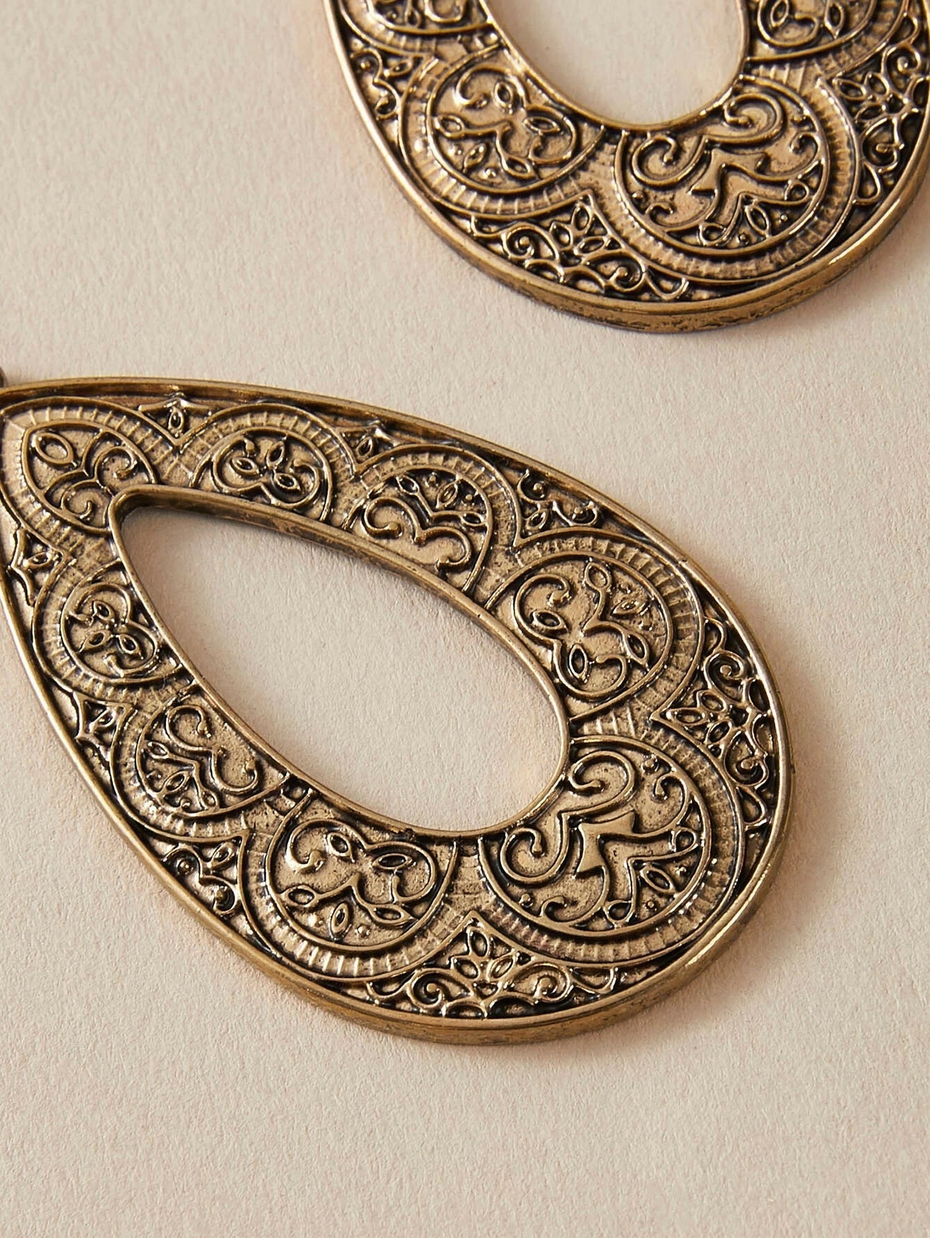 Tribal Ethnic Antique Gold Silver Carved Water Drop Big Earrings Boho Jewellery-2