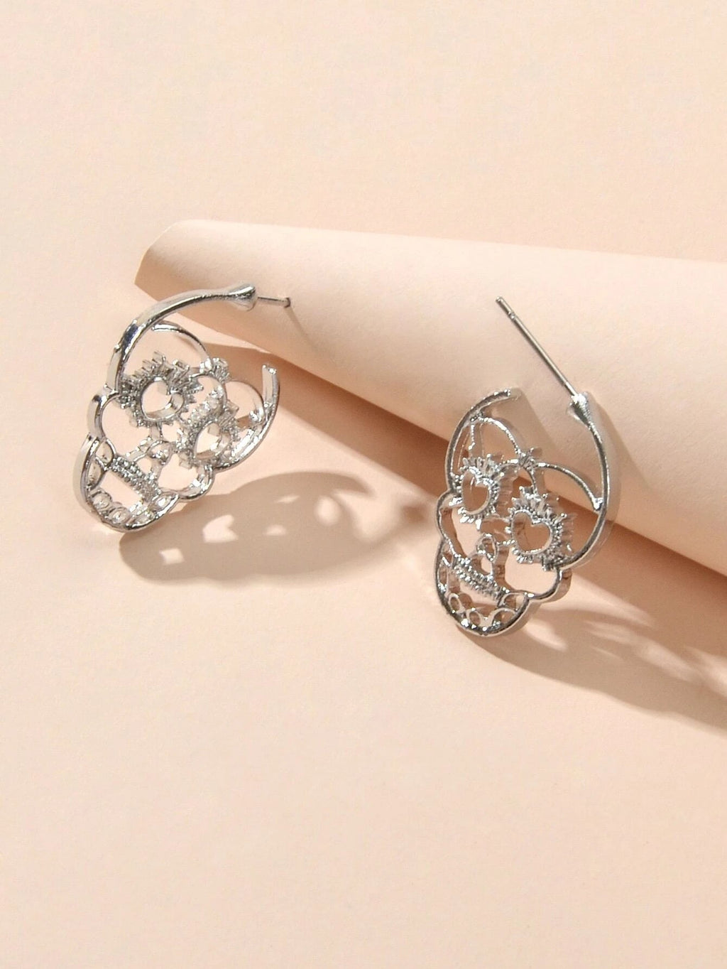 Silver Hollow out Halloween Skull Statement Stud Earrings Women Punk Jewellery