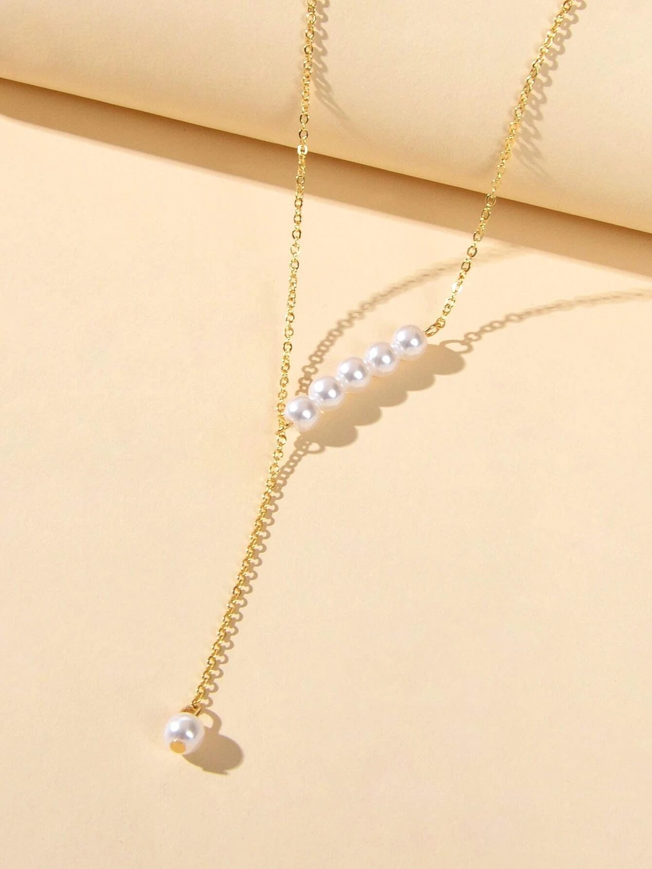 Luxurious jewellery Pearl Gold Silver Chain Y Shape Pendant Necklace Accessories-2