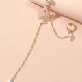 1pc Crystal Pearl Butterfly Long Chain Cartilage Stud Earring Stunning Ear Cuff