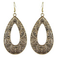 Tribal Ethnic Antique Gold Silver Carved Water Drop Big Earrings Boho Jewellery-3