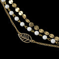 1 pc Foot Beach Jewellery Gold Silver Multi-layer Chain White Beads Leaf Anklet