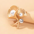 Delicate Pearl Rhinestone Decoration Ginkgo Biloba Leaf Brooch Dress Accessories
