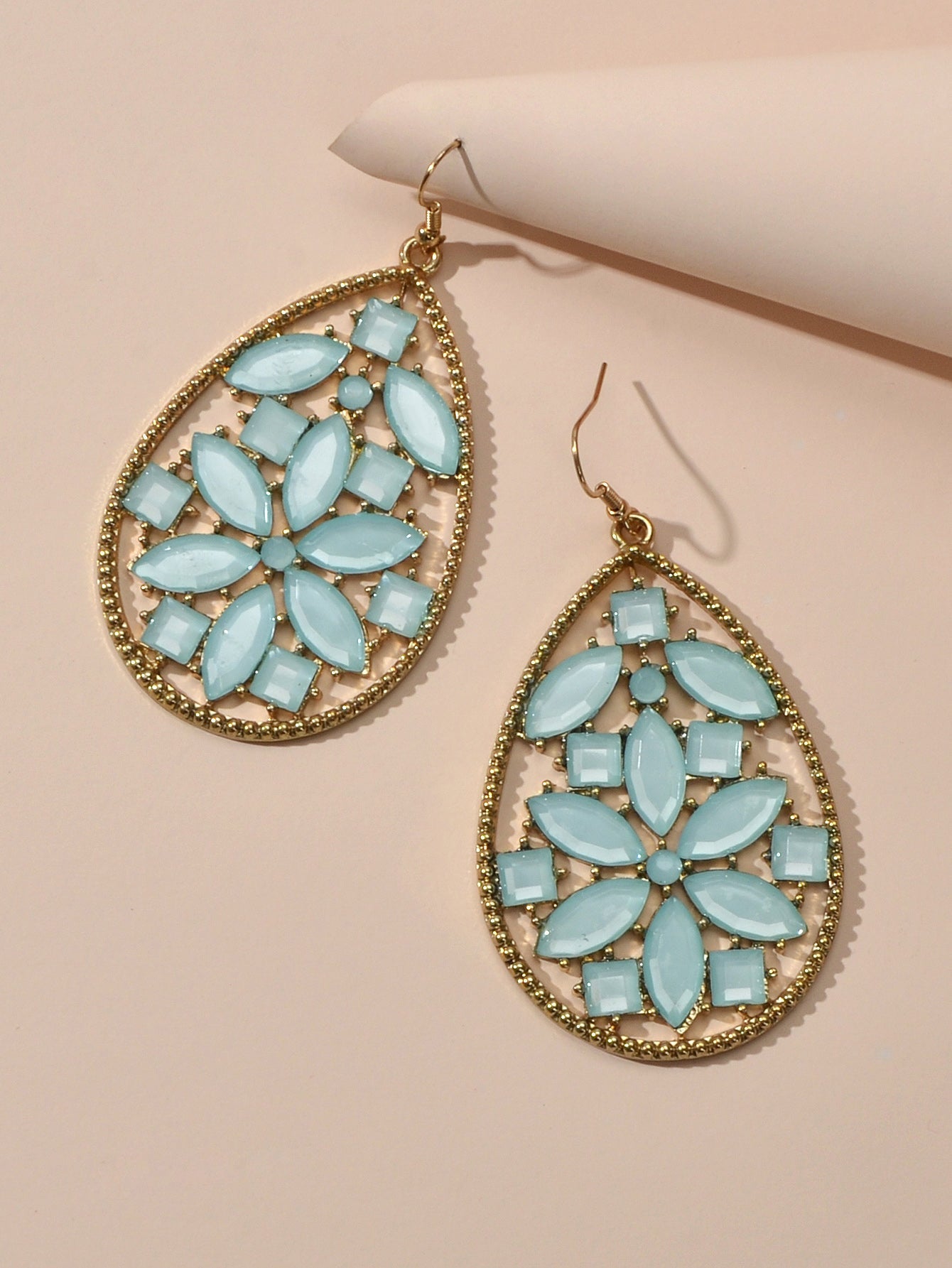 Ladies Jewellery Pink Green Acrylic Flower Water Drop Good Quality Earrings Gift-3