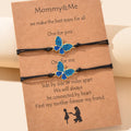 2 pcs Adjustable Black Rope Blue Butterfly Pendant Bracelet Mother's Day Gift