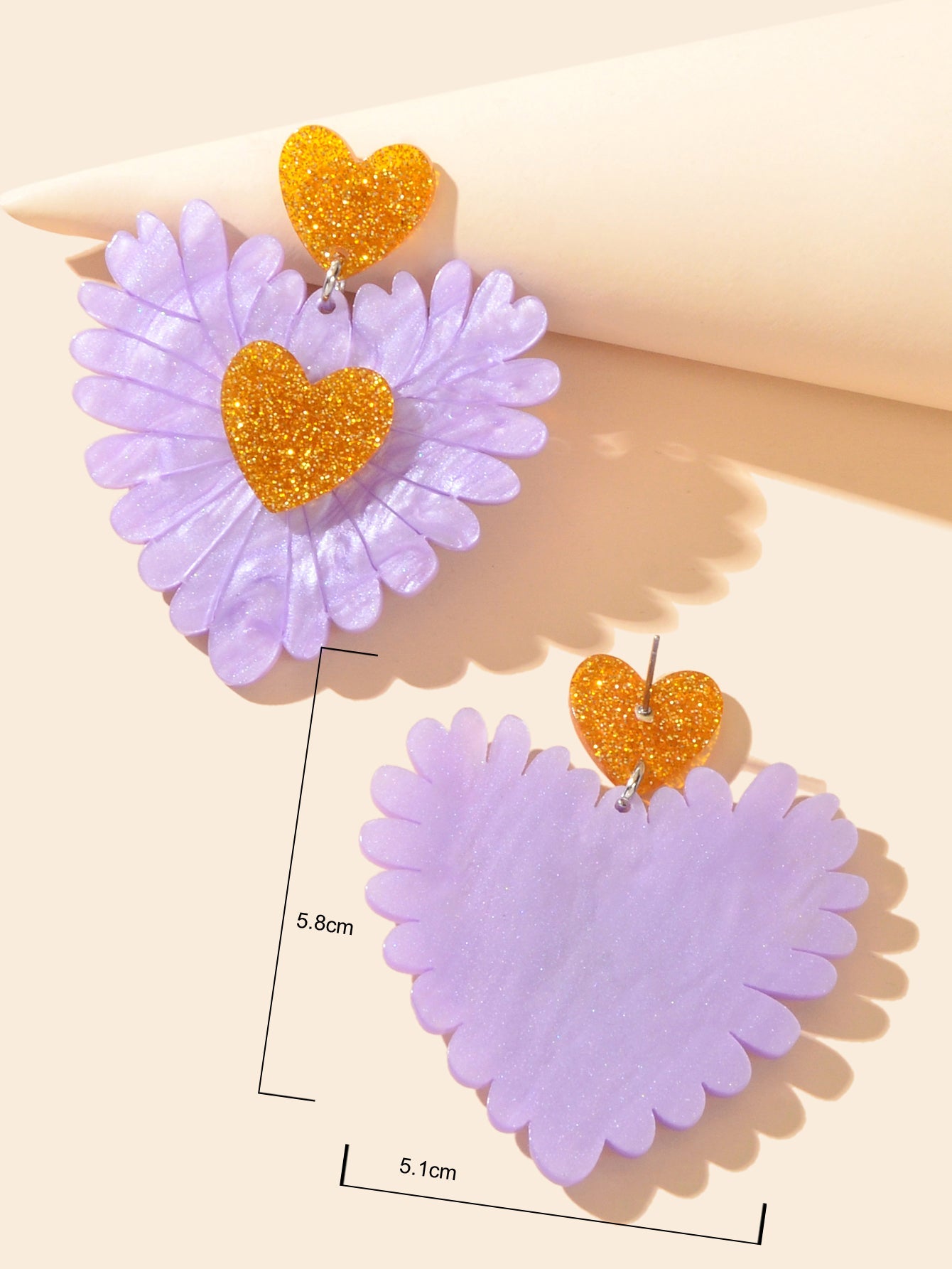 Sweet Holiday Acrylic Purple Flower Heart Earrings Valentine's Day Gift Jewelry-3