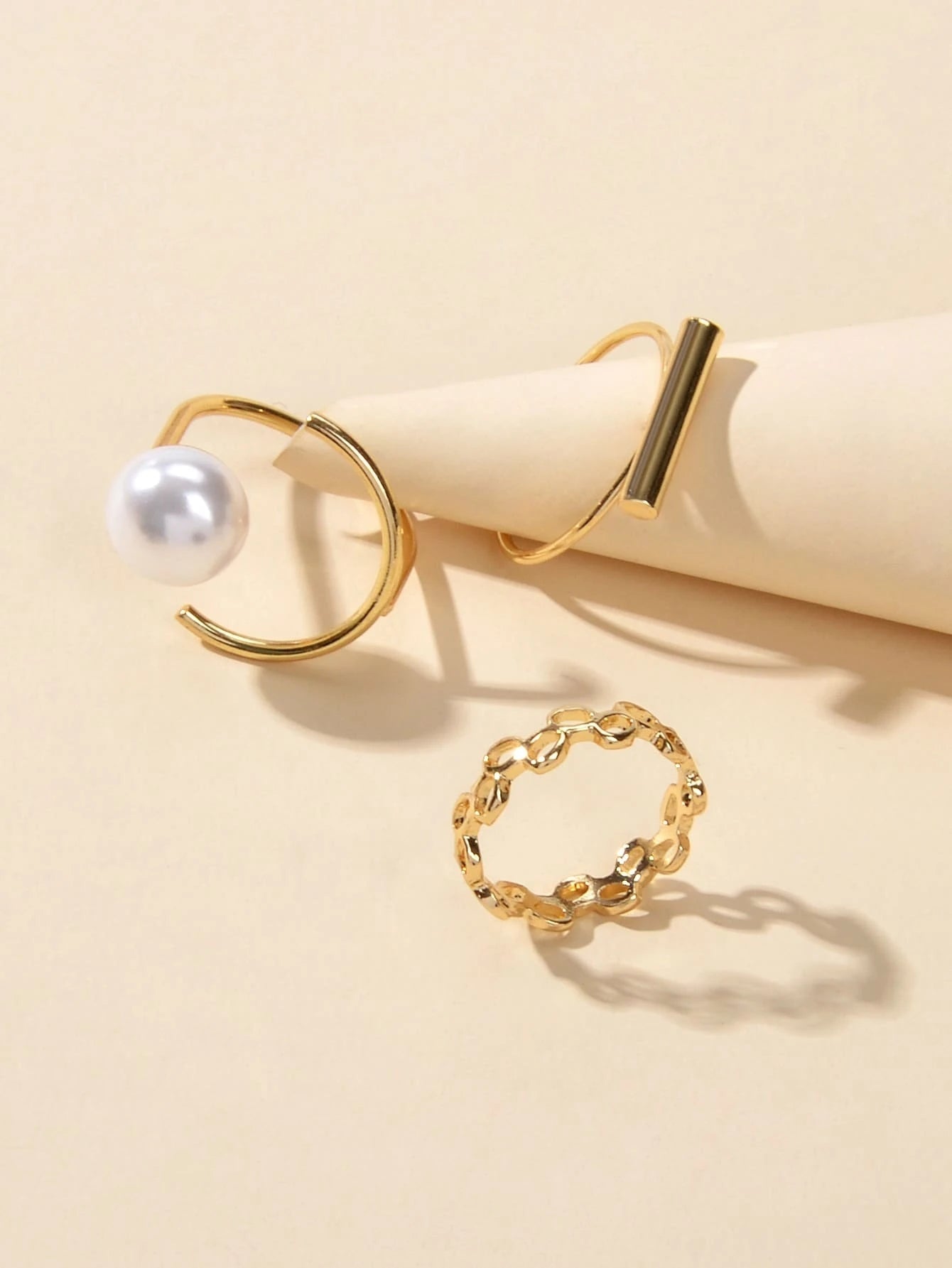 3 pcs Pearl Decor Gold Midi Finger Knuckle Rings set Teens Party Jewellery Gift-3