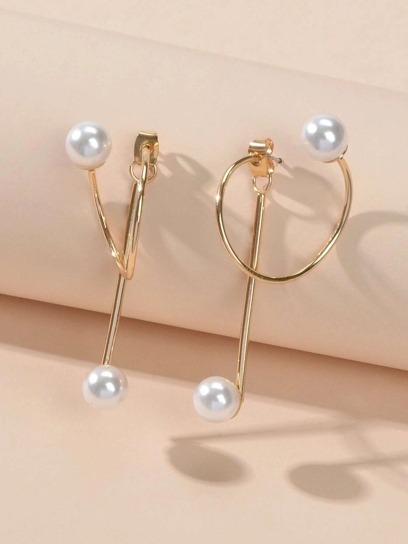 Fashion Jewellery Pearl Gold Circle Stud Curve Stud Earrings Ear Party Teen Gift-3