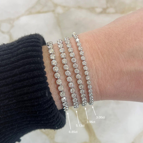 14K White Gold Bezel Set Diamond Tennis Bracelet Weighing 3.96cts