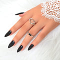 2 pcs Black Enamel Silver Heart Stackable Open Punk Cuff Kunckle Ring Set Gift-0