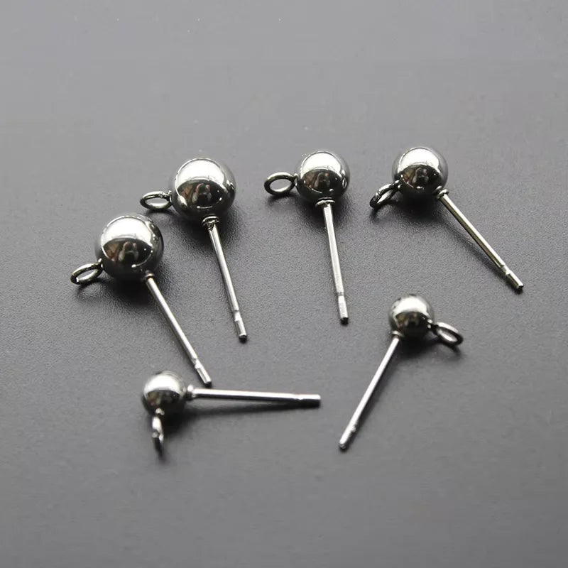 20PCS Surgical Stainless Steel 3 4 6 mm Round Ball Earrings Stud Post with Loop Fit Women DIY Earring Jewelry Making Accessories