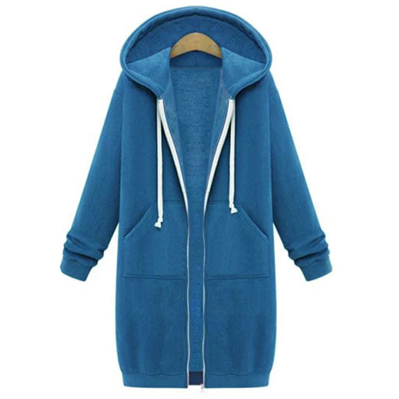2024 Women's Autumn Winter ThickenHoodies Parkas Loose Hooded Jackets Zipper Pocket Maxi Size Sweatshirt Sports Dresses Outwear