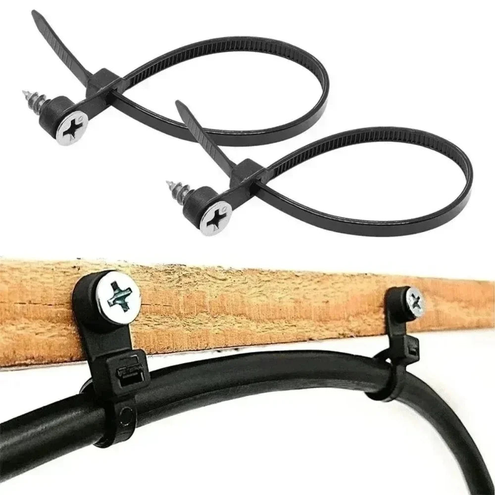 1000/100PCS Screw Hole Nylon Cable Ties Multipurpose Duty Adjustable Self-locking Cord Ties Organizer Straps Fastening Loop