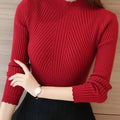 2025 Autumn Women Mock Neck Ruffles Sweater Long Sleeve Knitted Bottoming Solid Pullovers Stripe Women Casual Sweater Winter