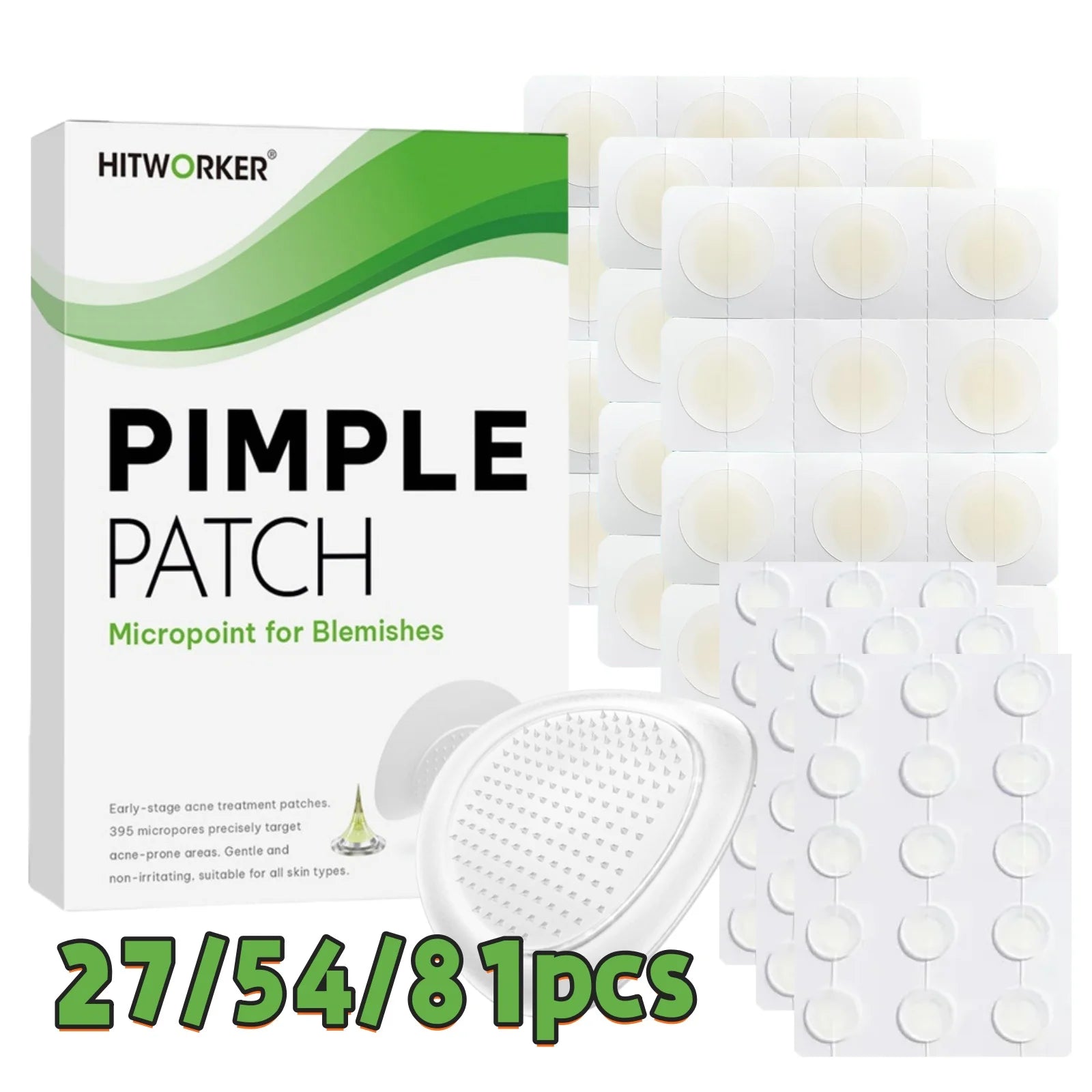 27/54/81-Piece HITWORKER Acne Patches - Infused with Salicylic Acid, Tea Tree Oil & Calendula Oil | For Acne & Blemishes, Residu