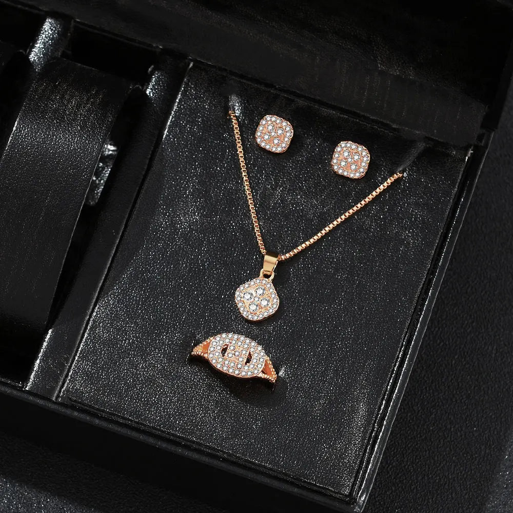 1PC Luxury Cube Jewelry Set, Women's Elegant Necklace, Earrings & Ring Set, Perfect Gift for Valentine's Day, Christmas Gift, Bi