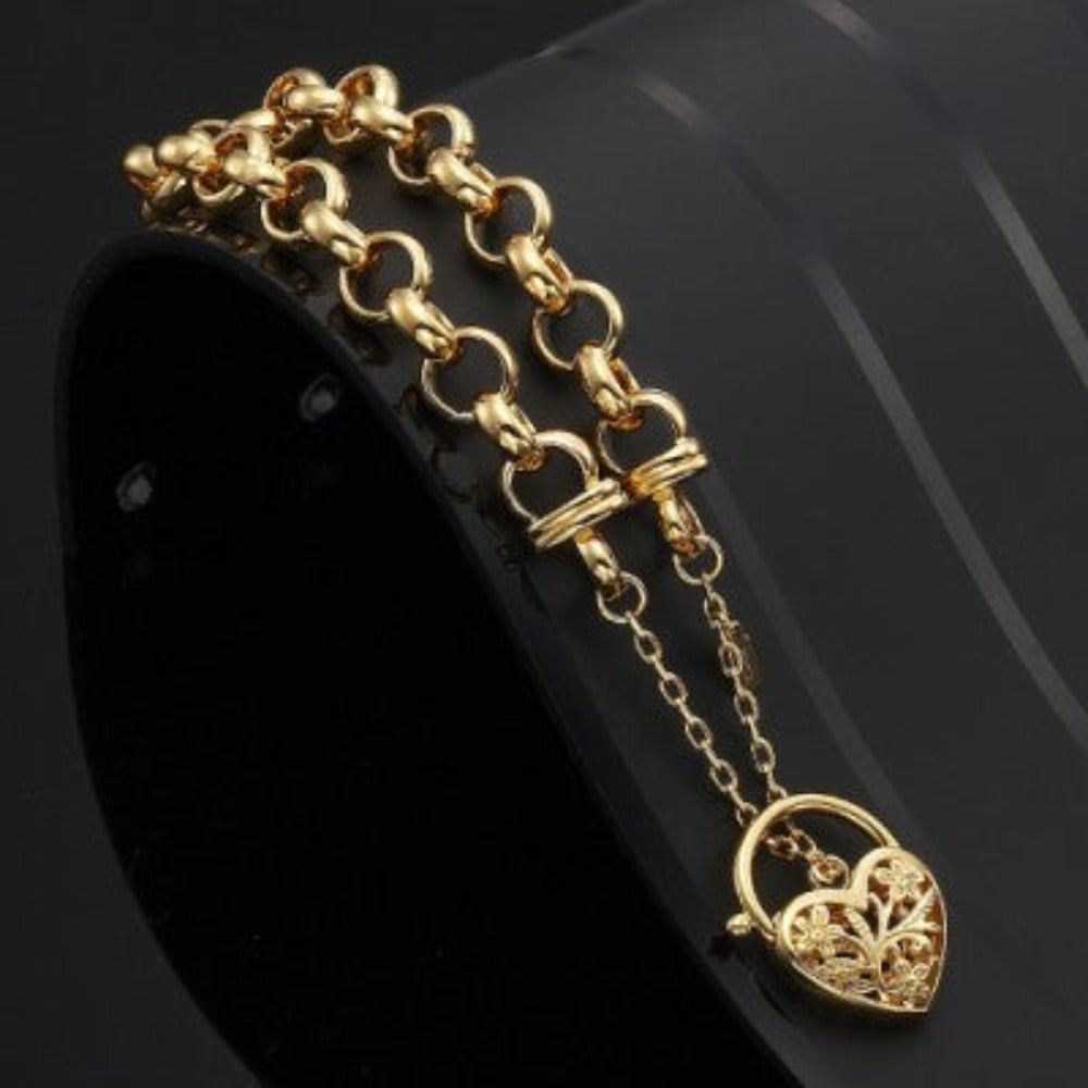18ct Heavy Yellow Gold Plated 6mm Belcher Chain Bracelet with a Filigree Locket- USA Made-1