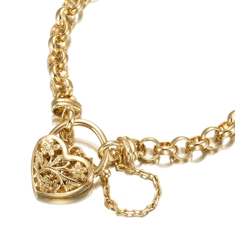 18ct Heavy Yellow Gold Plated 6mm Belcher Chain Bracelet with a Filigree Locket- USA Made-0