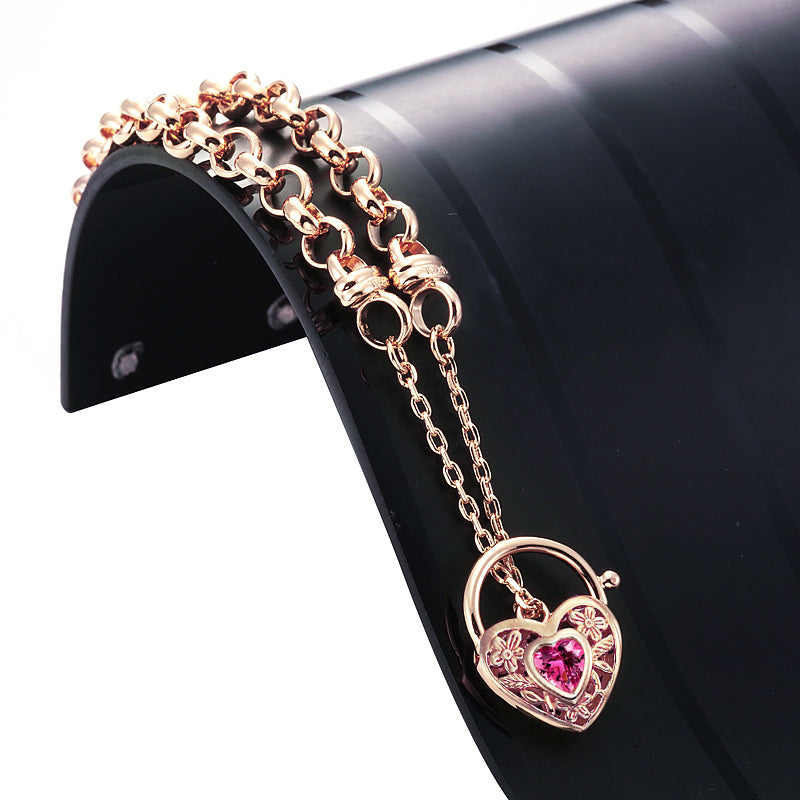 18ct Heavy Rose Gold Plated 6mm Belcher Chain Bracelet with a Pink Filigree Locket - USA Made-2
