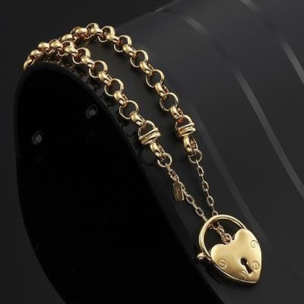 18ct Heavy Yellow Gold Plated 6mm Belcher Chain Bracelet Featuring a Plain Locket- USA Made-5
