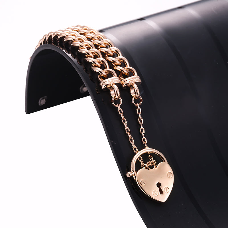 18ct Heavy Rose Gold Plated Euro Chain Bracelet Featuring a Plain Locket  - USA Made-1