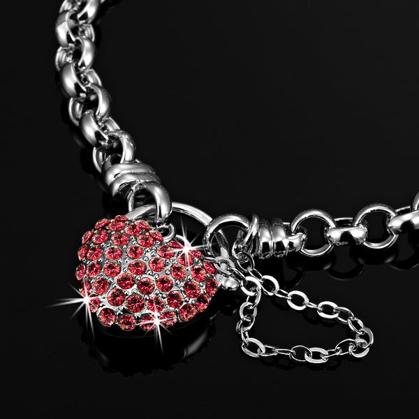 Solid 925 Sterling Silver Belcher Heart Locket Bracelet Featuring 44 Red Crystals by Swarovski®-1
