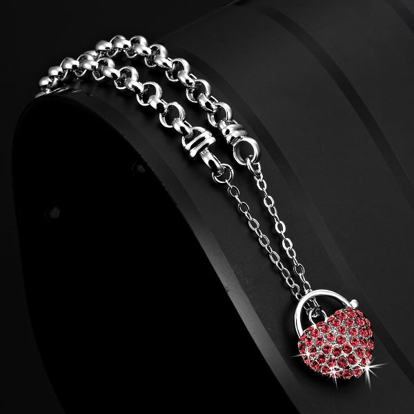 Solid 925 Sterling Silver Belcher Heart Locket Bracelet Featuring 44 Red Crystals by Swarovski®-2