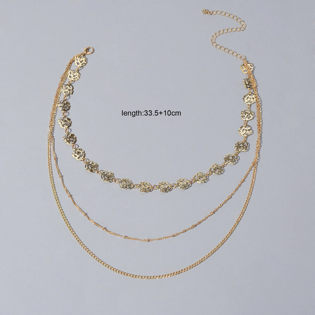 Multi-layer Gold Chain Flower Collar Necklace Ladies Fashion Party Accessories