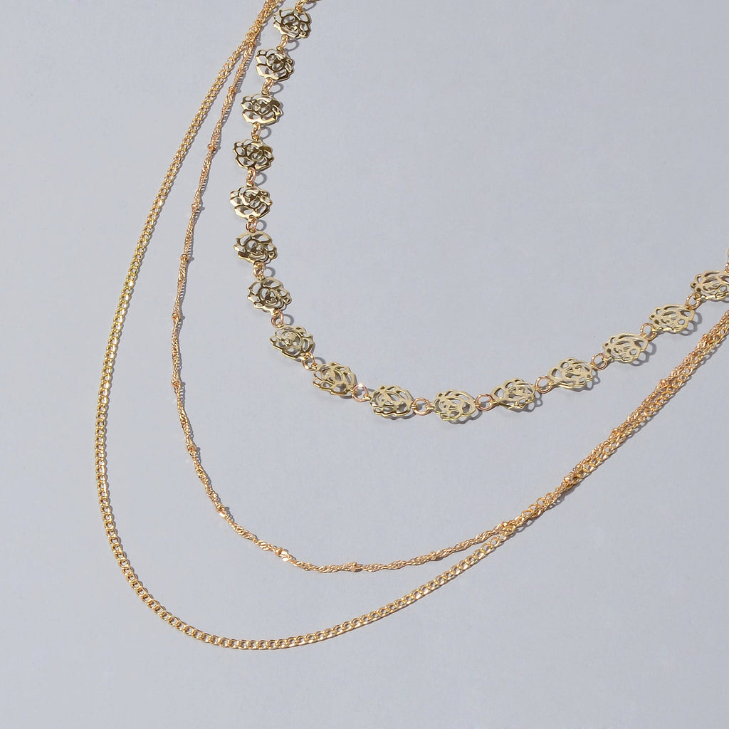 Multi-layer Gold Chain Flower Collar Necklace Ladies Fashion Party Accessories