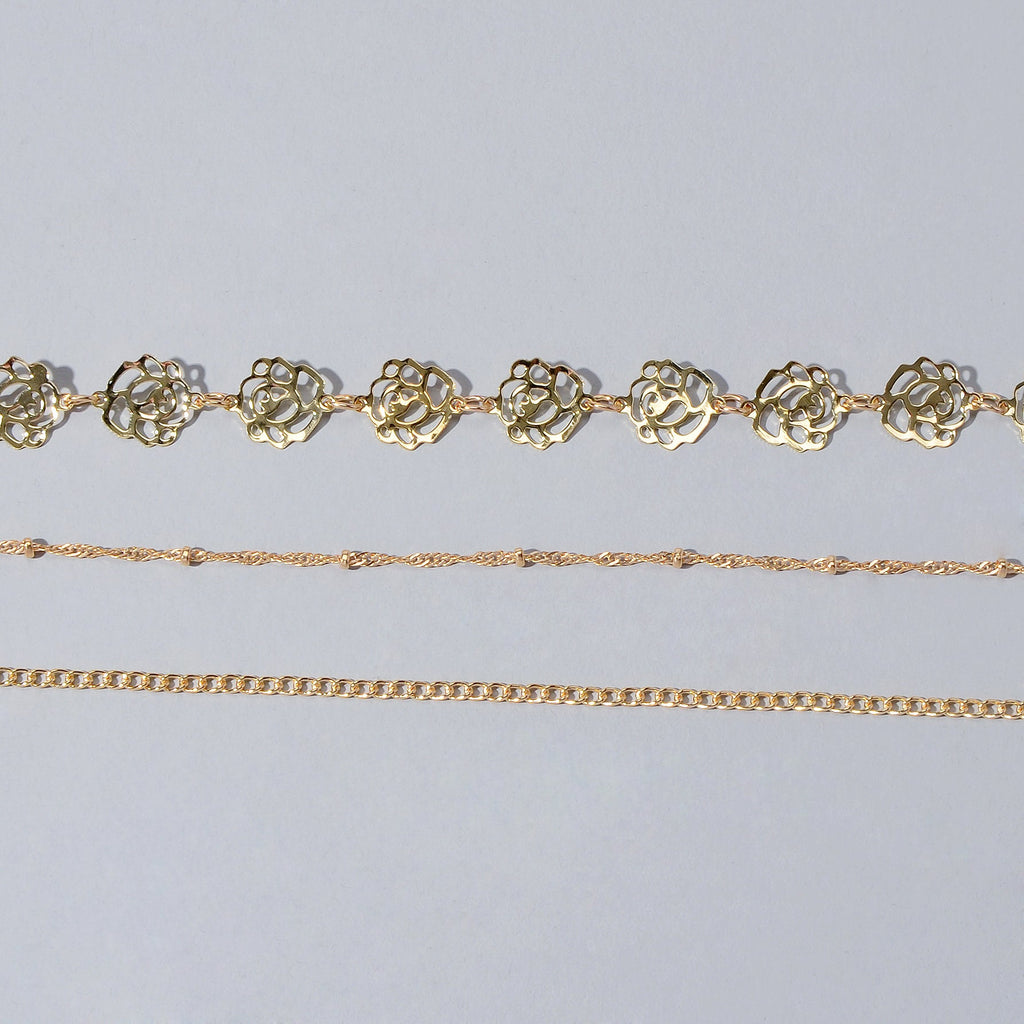 Multi-layer Gold Chain Flower Collar Necklace Ladies Fashion Party Accessories