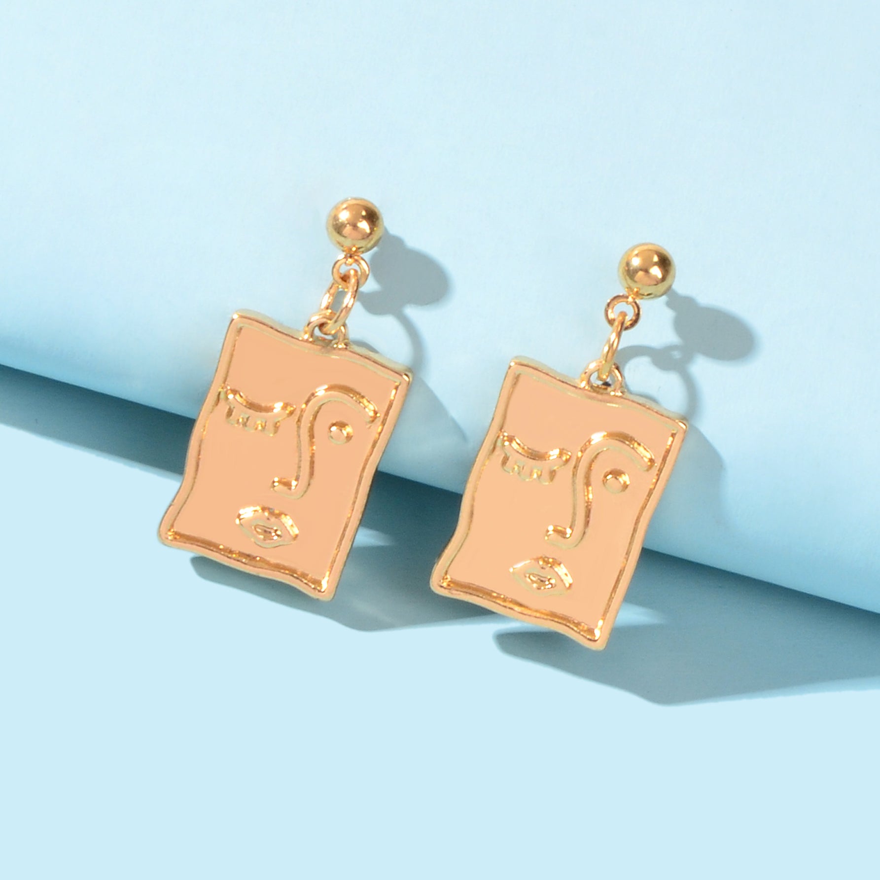 Punk Gold Silver Face Pattern Rectangle Dangle Drop Earrings Statement Jewellery