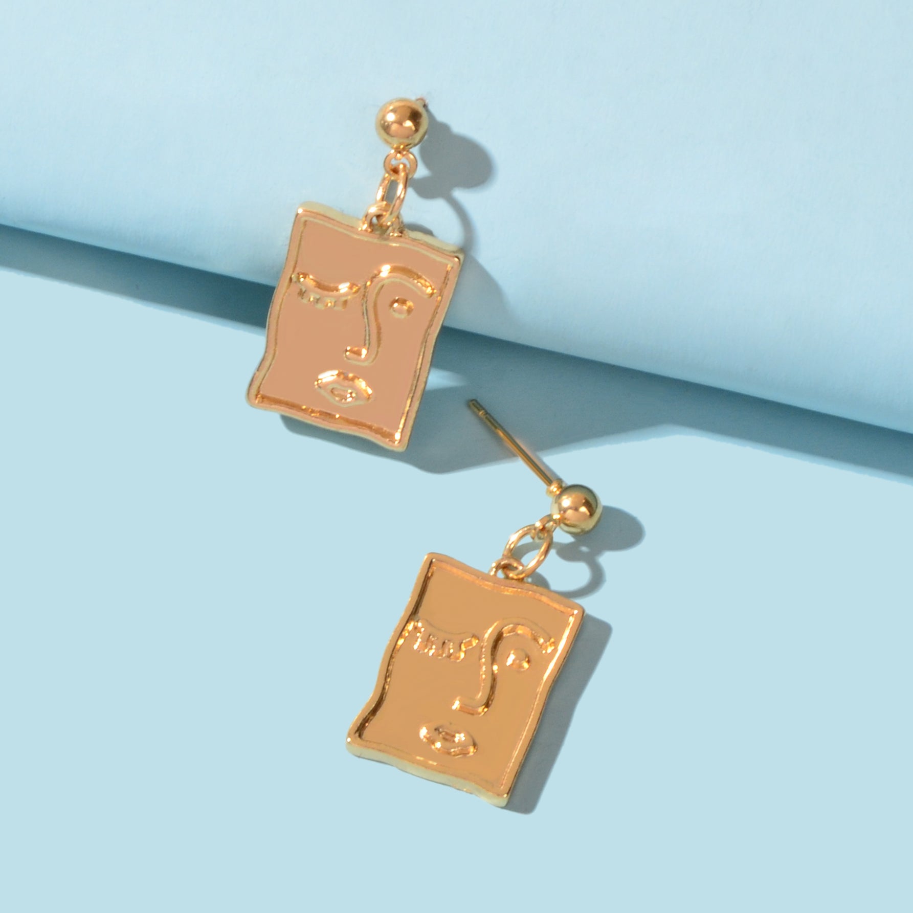 Punk Gold Silver Face Pattern Rectangle Dangle Drop Earrings Statement Jewellery