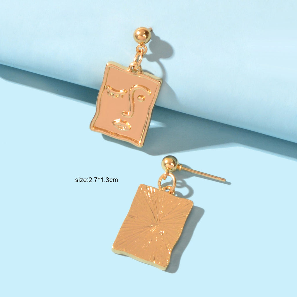Punk Gold Silver Face Pattern Rectangle Dangle Drop Earrings Statement Jewellery